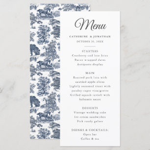 Elegante Vintage Chic Blauwe Paard Toile Menu