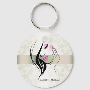 Elegante vintage, chic, kanten, meisjes silhouet sleutelhanger