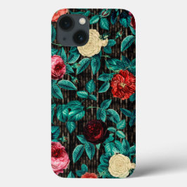 Elegante Vintage Chic Rode Rozen Zwarte Strepen Case-Mate iPhone Case