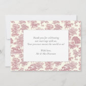 Elegante Vintage Chic Roze Paard Toile Trouwdag Bedankkaart (Achterkant)