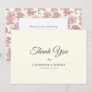 Elegante Vintage Chic Roze Paard Toile Trouwdag Bedankkaart
