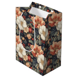 Elegante Vintage Christmas Poinsettia & Roos Bloem Medium Cadeauzakje