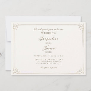 Elegante Vintage Crème Gouden Lijst Huwelijk Kaart