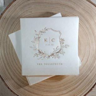 Elegante vintage crest trouwlogo goud folie servetten