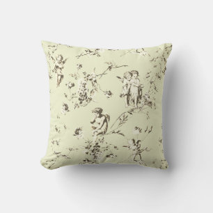 Elegante Vintage Cupido-Engelen Beige Bloemmotief Kussen