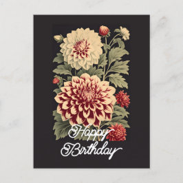 Elegante Vintage Dahlia Bloem Gelukkige Verjaardag Briefkaart