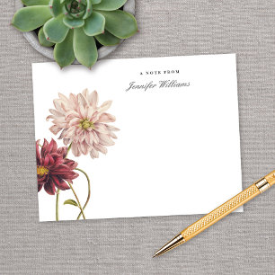 Elegante Vintage Dahlia Bloemen met naam Notitiekaartje