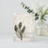 Elegante vintage damast pauw huwelijks-RSVP Uitnodiging Briefkaart (Staand voorkant)