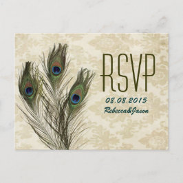 elegante vintage damast pauw huwelijks-RSVP Uitnodiging Briefkaart