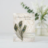 elegante vintage damast pauw Save the date Aankondigingskaart (Staand voorkant)