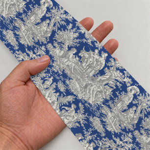 Elegante vintage donkerblauwe toile de jouy satijnen lint