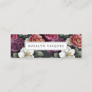 Elegante vintage donkere bloemen op zwart mini visitekaartje