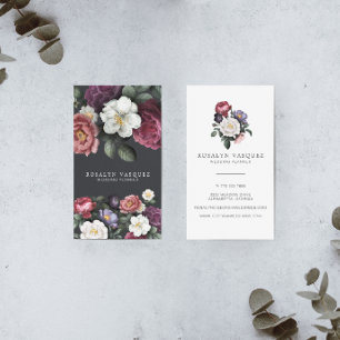 Elegante Vintage Donkere Bloemen op Zwart Vertic Visitekaartje