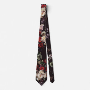 Elegante Vintage Donkere Sfeervolle Bloem Stropdas