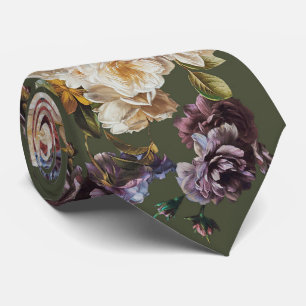 Elegante Vintage Donkere Sfeervolle Bloemen op Oli Stropdas