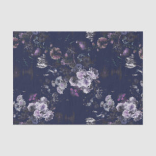 Elegante Vintage Donkere Stemming Blauwe Bloem Tissuepapier