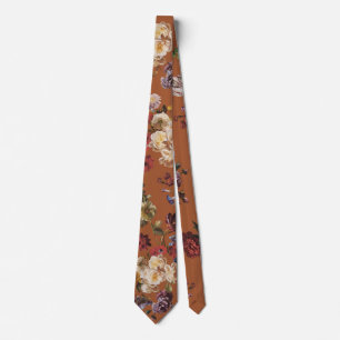 Elegante Vintage Donkere Stemming Bloem op Oranje Stropdas