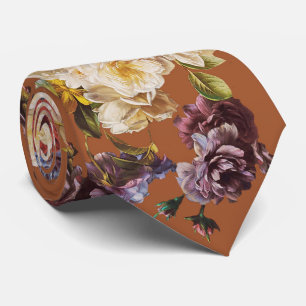 Elegante Vintage Donkere Stemming Bloem op Oranje Stropdas