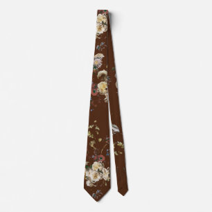 Elegante Vintage Donkere Stemming Bloem Stropdas