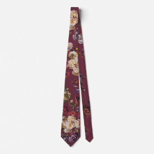 Elegante Vintage Donkere Stemming Bloemen op Burgu Stropdas