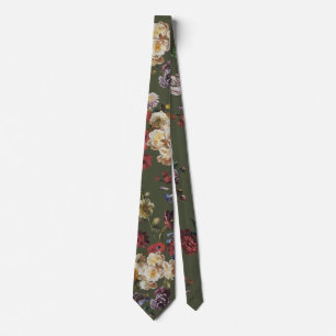 Elegante Vintage Donkere Stemming Bloemmotief op O Stropdas