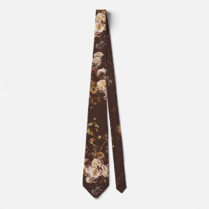Elegante Vintage Donkere Stemming Bruine Bloem Stropdas