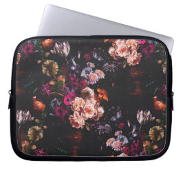 Elegante Vintage Donkere Stemming Burgundy Bloem Laptop Sleeve