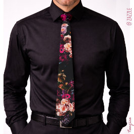 Elegante Vintage Donkere Stemming Burgundy Bloem Stropdas