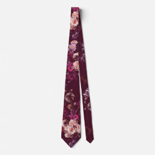 Elegante Vintage Donkere Stemming Burgundy Bloemmo Stropdas