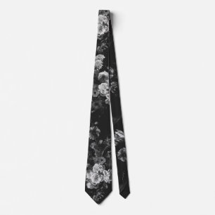 Elegante Vintage Donkere Stemming Zwart Grijs Bloe Stropdas