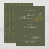 Elegante vintage donkergroene rustieke bruidsdouch kaart (Voorkant / Achterkant)