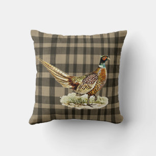 Elegante vintage fazant vogel op beige bruine ruit kussen