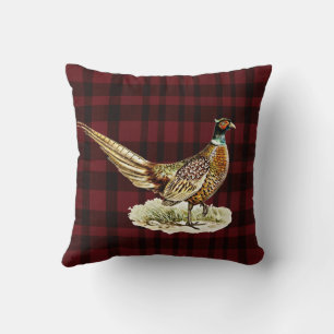Elegante vintage fazant vogel op rode ruit kussen