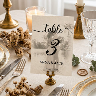 Elegante Vintage Foto Huwelijk Tafel Nummerkaart Kaart
