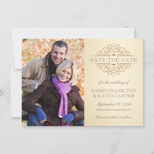 Elegante Vintage Foto Save the Date Aankondigingen (Voorkant)