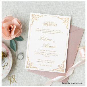 Elegante Vintage Frame Gouden Nikah-ceremonie Schr Kaart