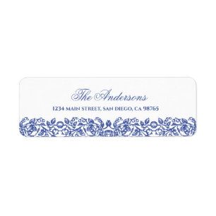 Elegante Vintage Franse blauwe Bloemen Etiket