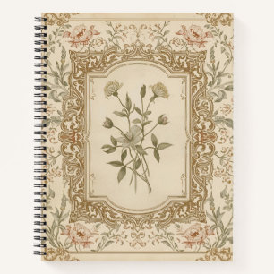 Elegante Vintage Franse Gegraveerde Bloemmotief Notitieboek