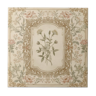 Elegante Vintage Franse Gegraveerde Bloemmotief Tegeltje