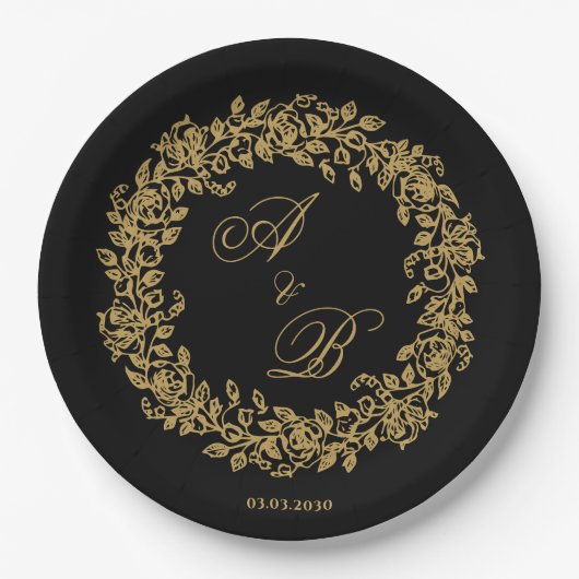 Elegante Vintage Franse Gouden Bloem Papieren Bordje (Voorkant)