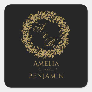 Elegante Vintage Franse Gouden Bloem Vierkante Sticker