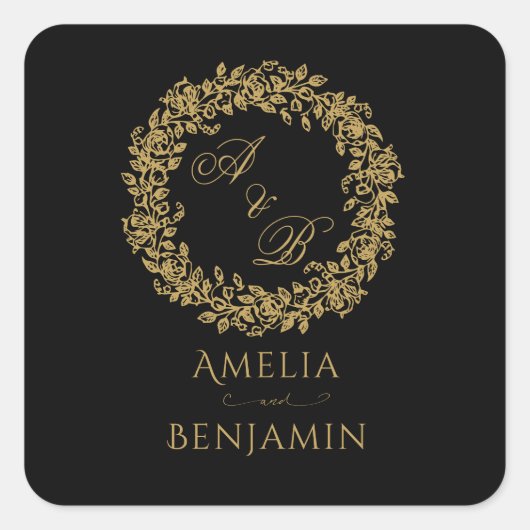 Elegante Vintage Franse Gouden Bloem Vierkante Sticker (Voorkant)