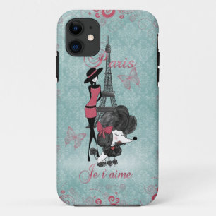 Elegante vintage Franse poedel meisjes silhouet iPhone 11 Hoesje