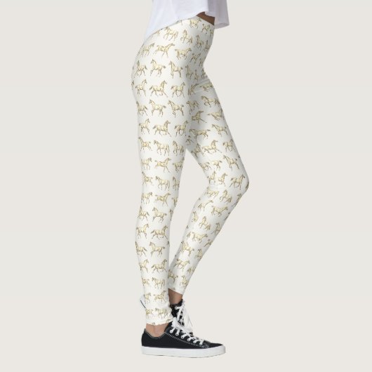 Elegante vintage galopperende paarden beige wit leggings (Rechts)