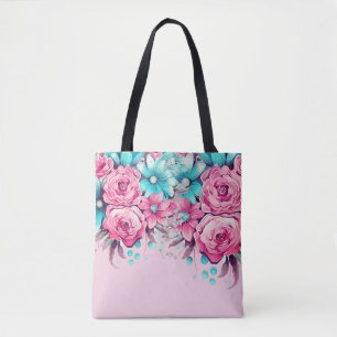 Elegante vintage geïnspireerde roze & turquoise bl tote bag