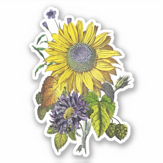 Elegante vintage gele zonnebloembloemstuk sticker (Voorkant)