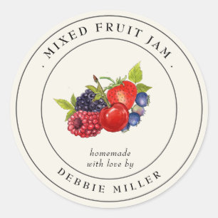 Elegante Vintage Gemengde Fruitjam Potlabel Ronde Sticker