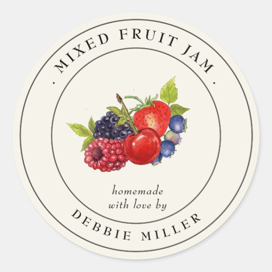 Elegante Vintage Gemengde Fruitjam Potlabel Ronde Sticker (Voorkant)
