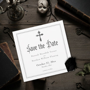 Elegante Vintage Gotische Zwarte Toile Kruis Huwel Save The Date