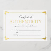 Elegante Vintage Gouden Certificaat van Echtheid Folie Uitnodiging (Voorkant)